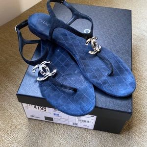 Chanel suede calfskin navy/black calfskin sandals